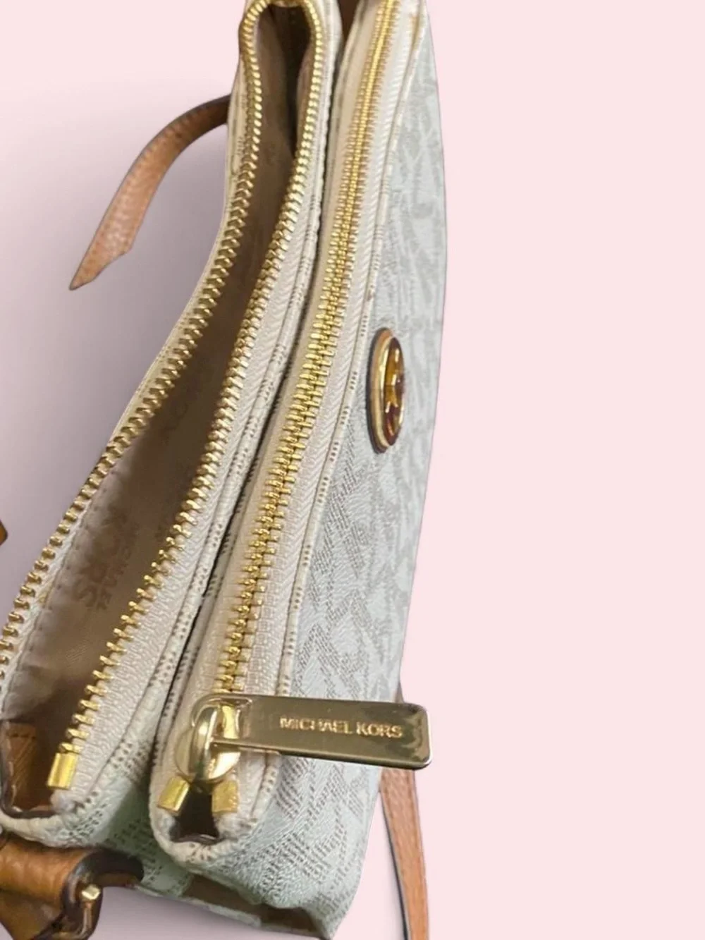 Michael Kors Cream Logo Crossbody with Tan Strap